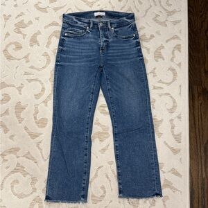 LOFT High Waisted Straight Leg Cropped Medium Blue Jeans 2Petite